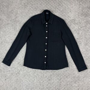 Bleusalt Shirt Womens Small Black Button Front Collared Pocket Elbow Patch Basic